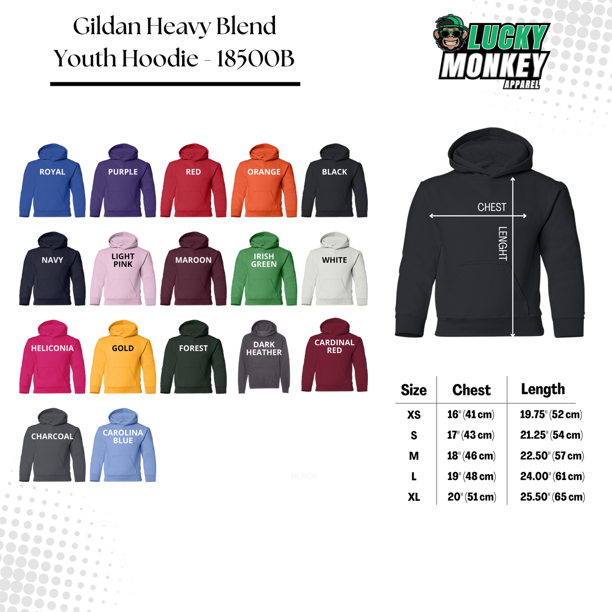 Gildan Heavy Blend 18500B Youth Hoodie – Lucky Monkey Apparel