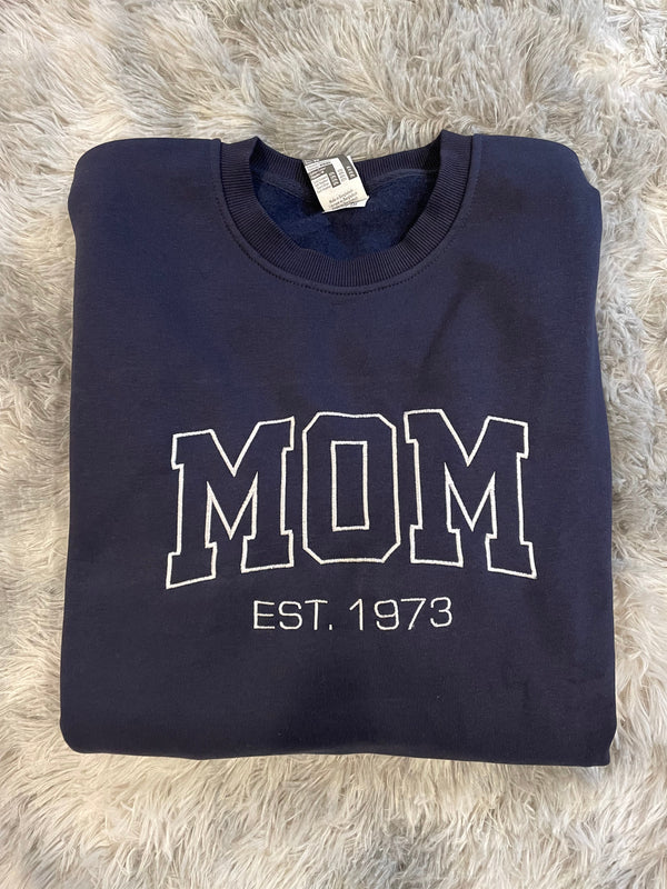 MOM Outline Est. Embroidered Crewneck Sweater