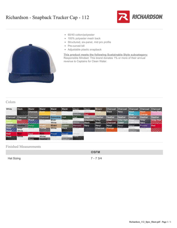 Casquette Snapback Trucker personnalisée Richardson - 112