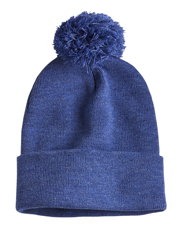 Embroidered 12" Solid Cuffed Pom Pom Toque - SP15