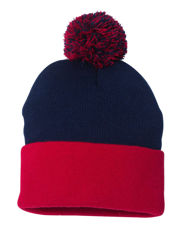 Custom Embroidered 12" Solid Cuffed Pom Pom Toque - SP15