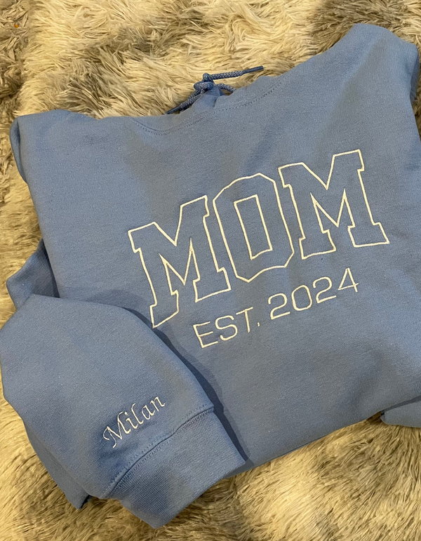 MOM Outline Est. Embroidered Crewneck Sweater