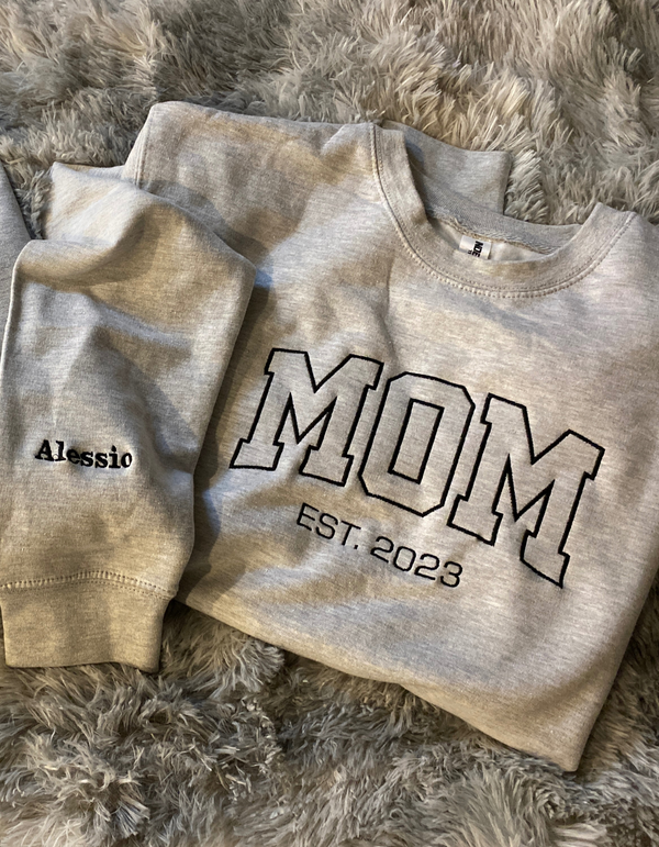 MOM Outline Est. Embroidered Crewneck Sweater