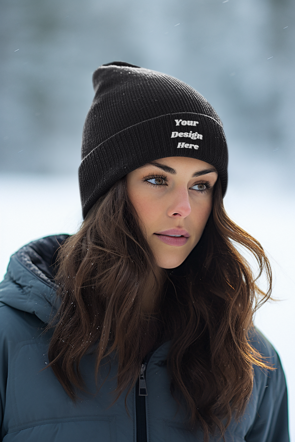 Custom 12" Solid Cuffed Beanie - Embroidered