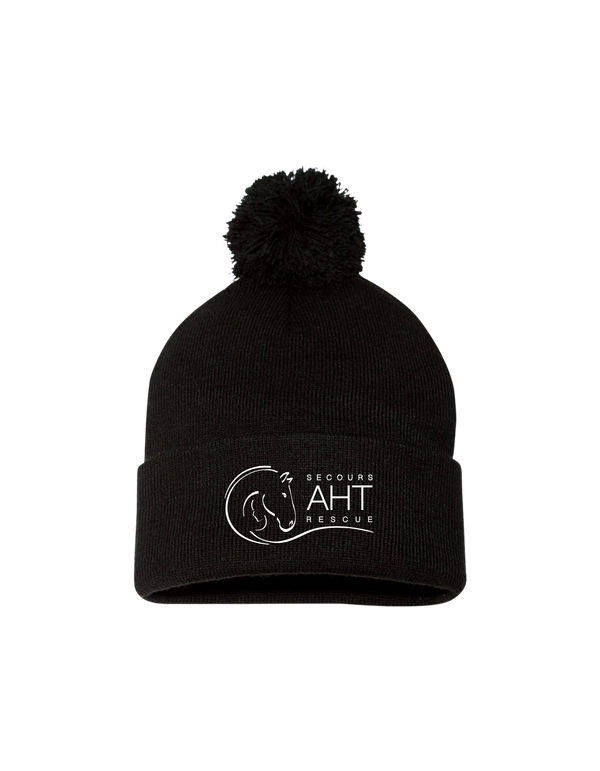 Embroidered A Horse Tale Cuffed Toque With Pom Pom