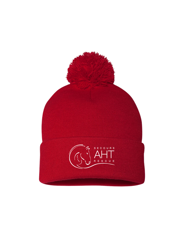 Embroidered A Horse Tale Cuffed Toque With Pom Pom